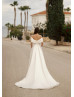 Off Shoulder Ivory Satin Corset Back Pleated Wedding Dress